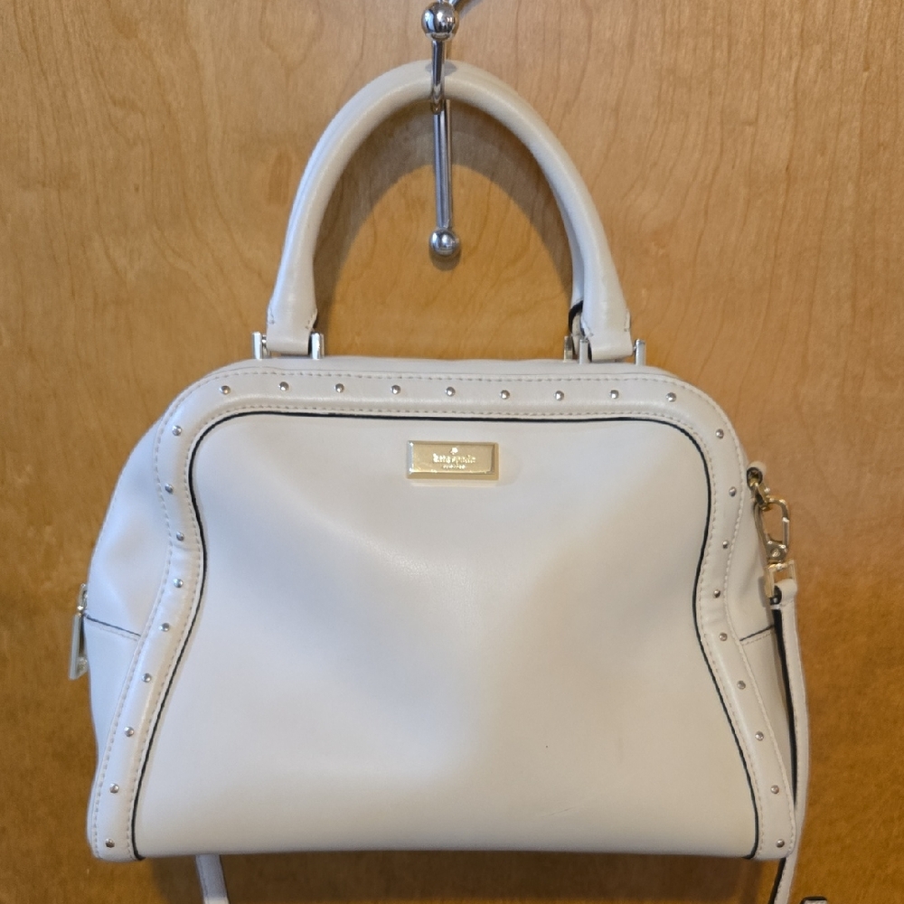 Kate Spate Cream Handbag with Studded Details and Crossbody Strap